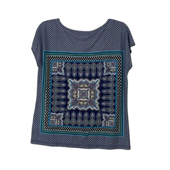 Liz Claiborne Boxy Dolman Cap Sleeve Knit Top Blue Paisley Print Size M - Picture 2 of 9